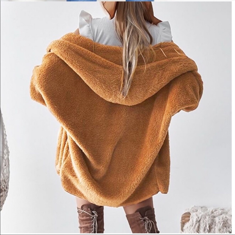 1 Left! Camel Oversized Cozy Teddy Hoodie Sweater - Picture 3 of 6